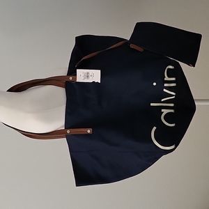 CALVIN KLEIN NAVY SHOULDER TOTE